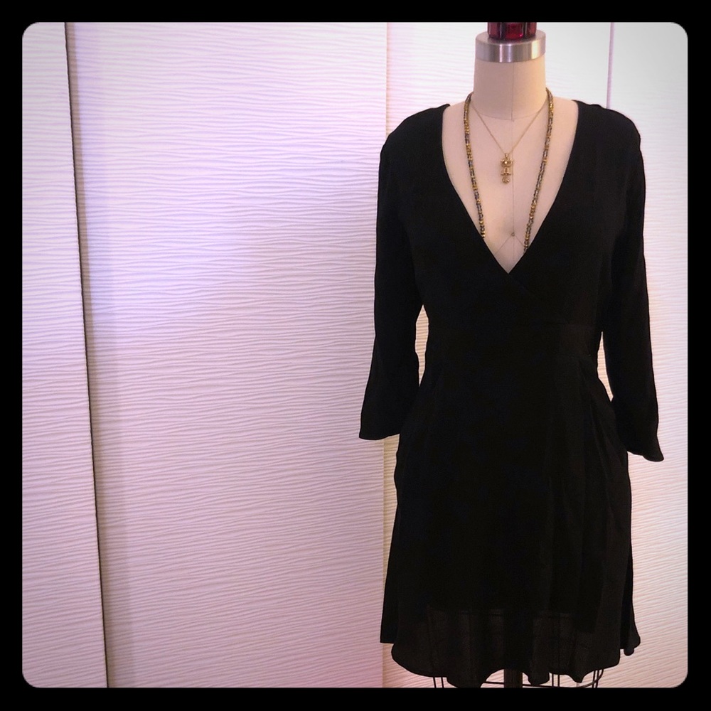 UO silky long sleeved, deep V neck LBD size 2